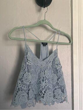 HOMAGE Light Blue Crochet Lace Cami Tank